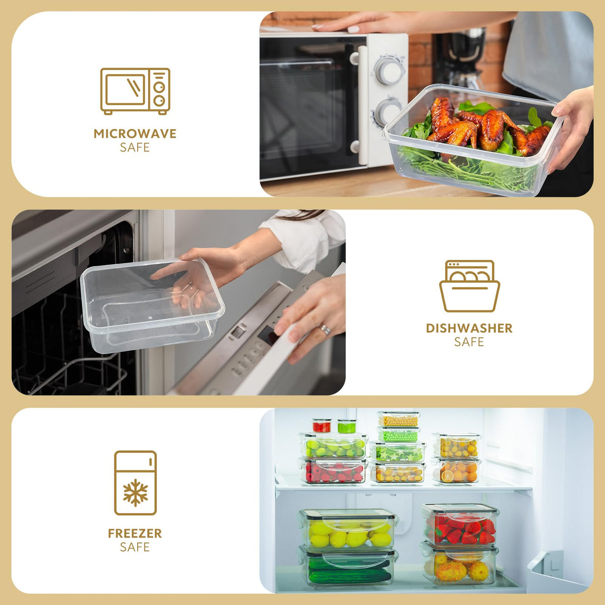 HOMETALL stackable and nestable containers maximize cabinet space.
