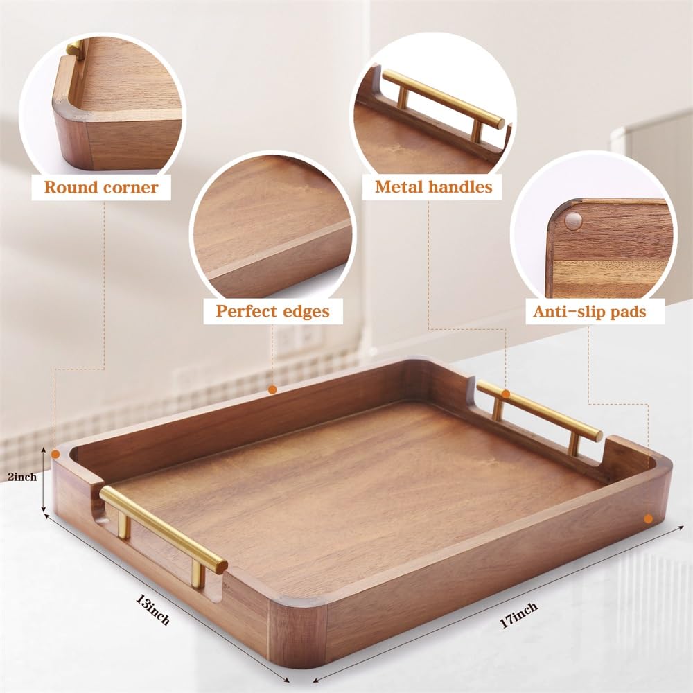 Homeumi Acacia wood ottoman tray ideal for breakfast in bed.