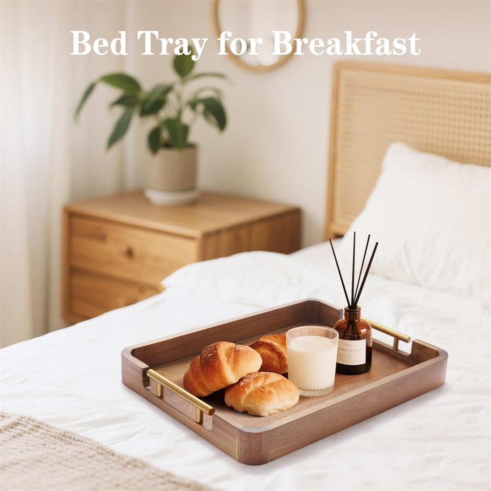 Homeumi Acacia wood tray used as candle display centerpiece.