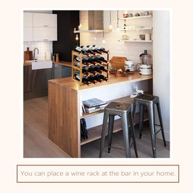 Homevany Bamboo Wine Rack shows 4 tiers and 16-bottle capacity for organized storage.