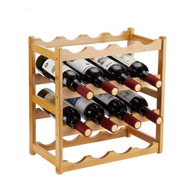 Homevany Bamboo Wine Rack front view for stylish countertop storage and easy bottle access.
