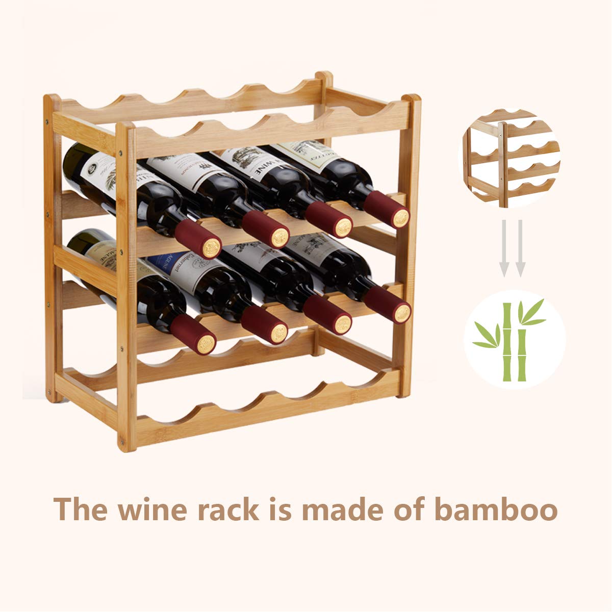 Homevany Bamboo Wine Rack complements home decor with a stylish retro finish.
