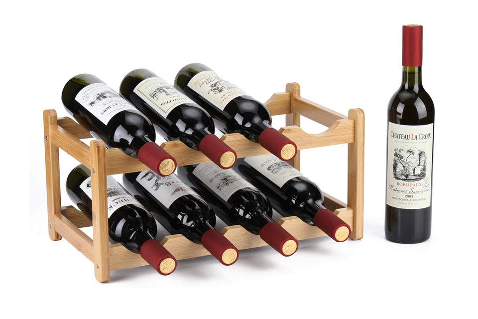 Homevany 8-bottle bamboo wine rack two-tier on countertop for compact storage