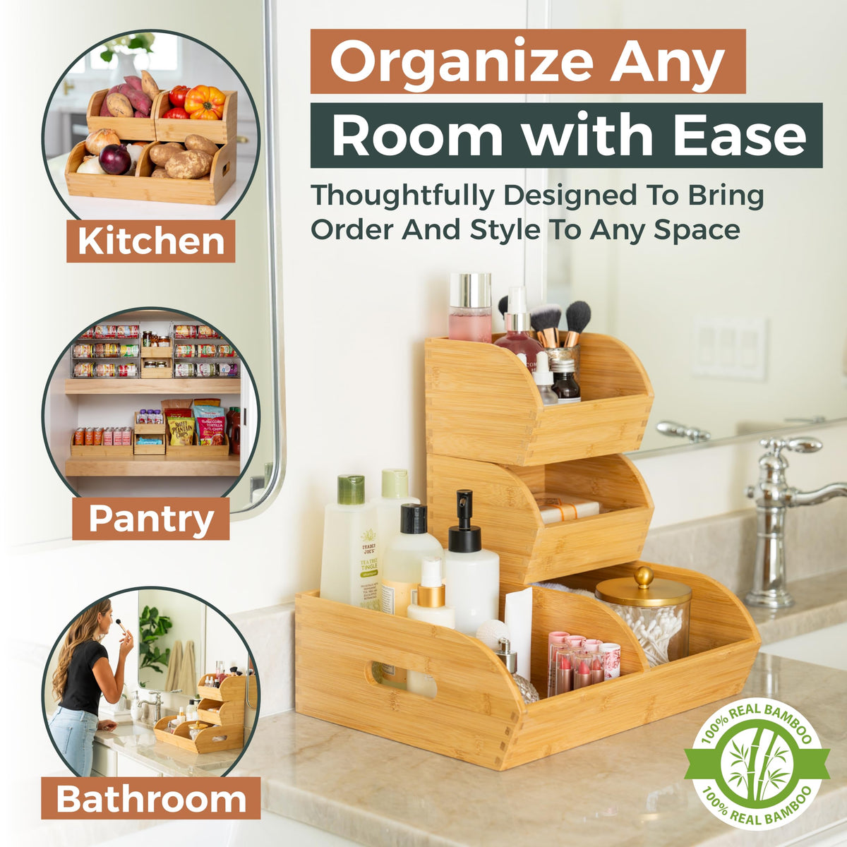 Homeware Express bamboo bin small front demonstrates compact counter storage.