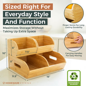 Homeware Express bamboo bin small side view shows versatile stacking options.