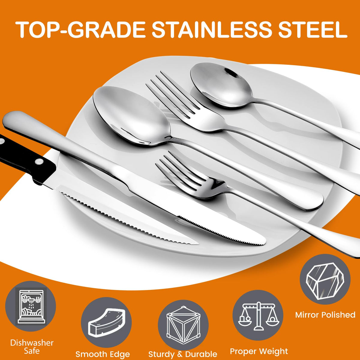 Homewarm mirror-finish flatware close-up adds sleek elegance to tables.