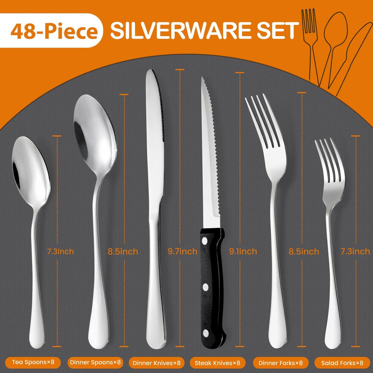 Homewarm dishwasher-safe stainless steel silverware set resists rust for everyday use.