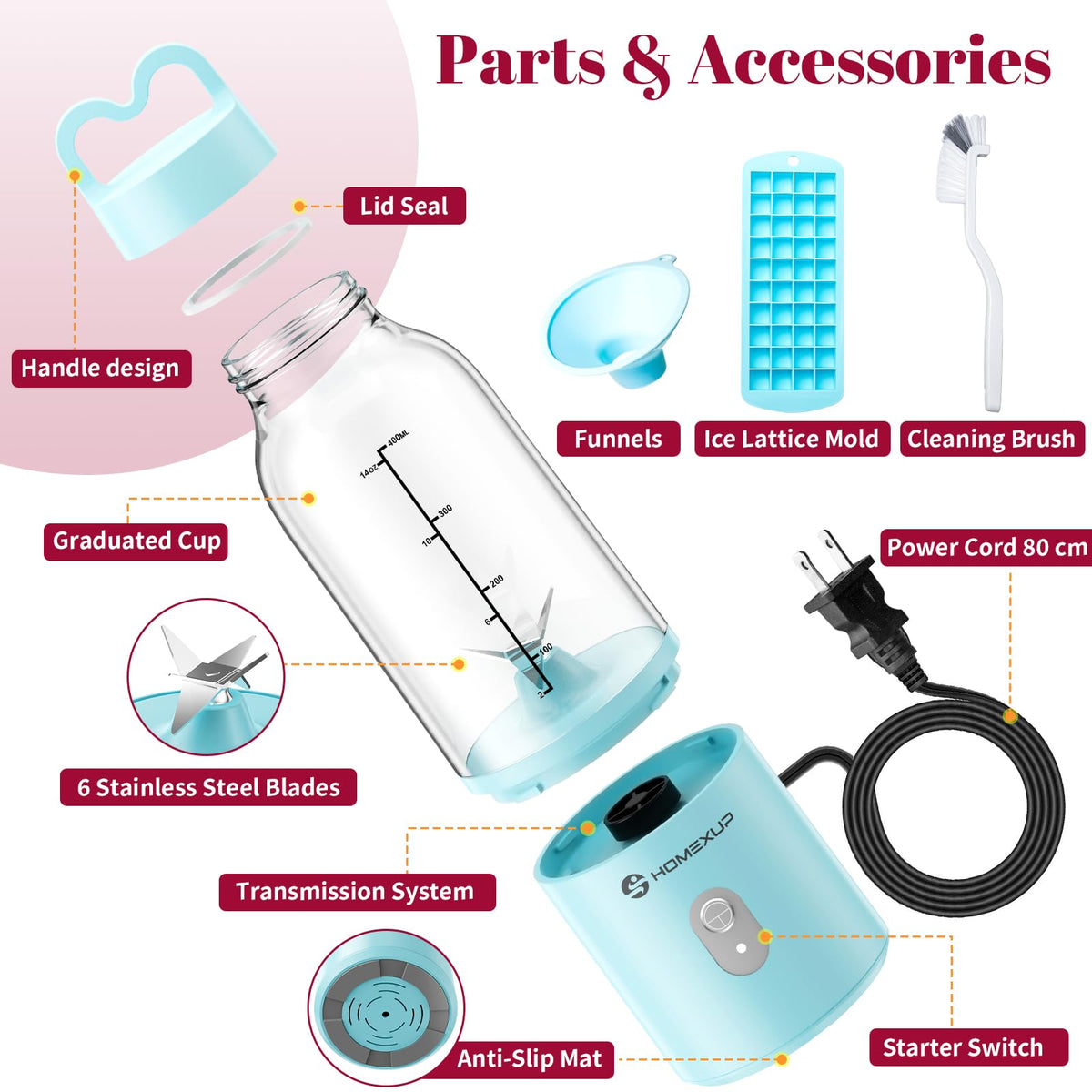 HOMEXUP accessories including ice molds funnel and brush