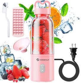 HOMEXUP pink portable blender front view for on-the-go smoothies.