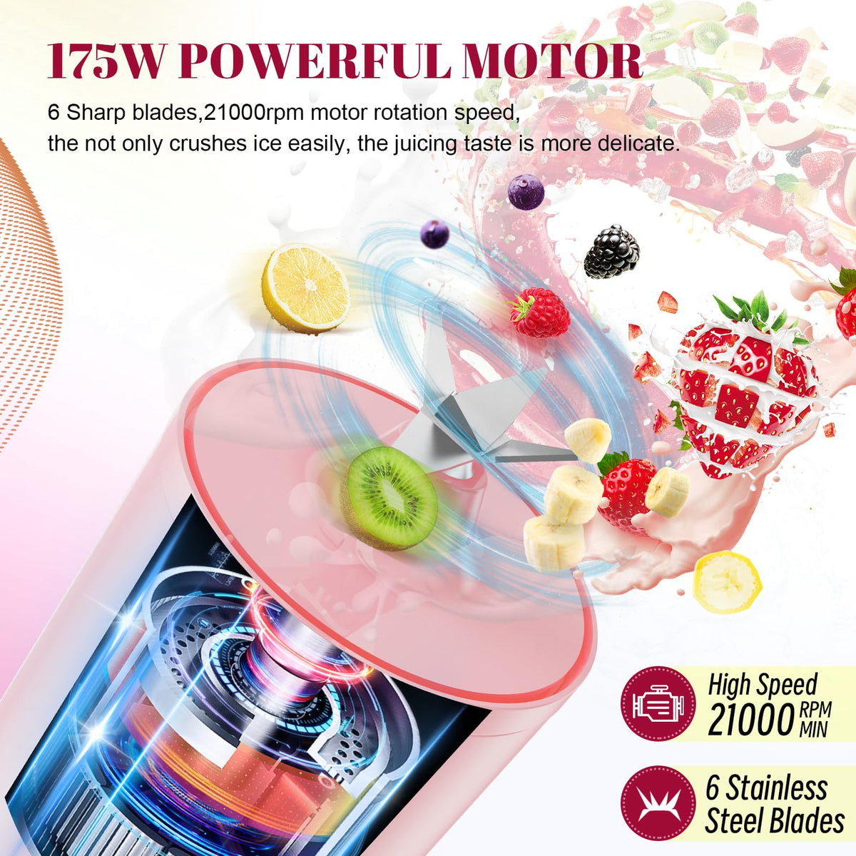 HOMEXUP pink blender quickly blends ice for drinks.