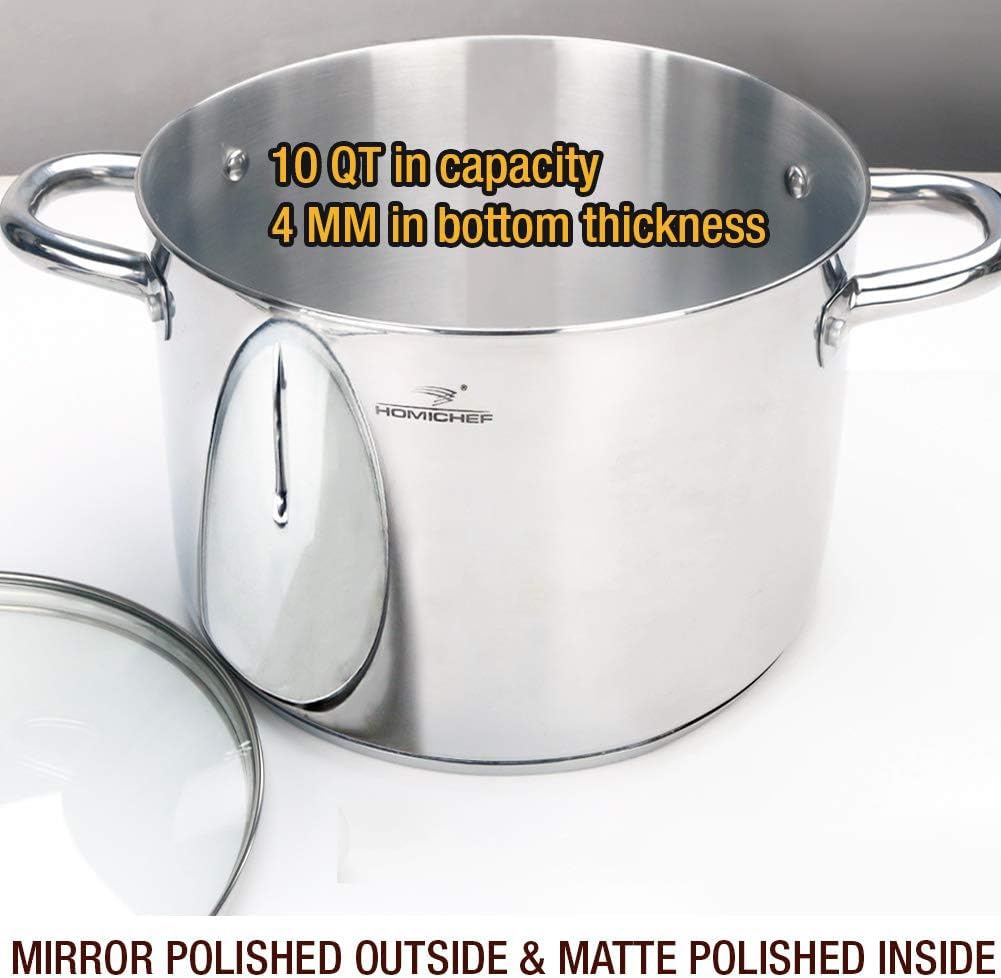 HOMICHEF nickel-free glass lid stock pot enables clear heat monitoring and moisture retention.