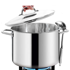 HOMICHEF 12QT stockpot exterior with mirror finish, ideal for large-batch soups
