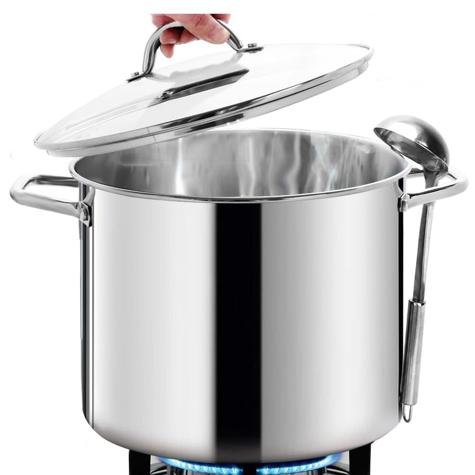 HOMICHEF 16qt stockpot with mirror exterior for elegant presentation and even heat distribution.