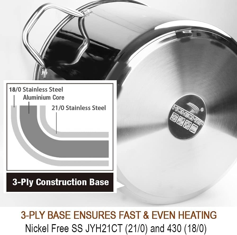 HOMICHEF ergonomic stainless steel handles stay cool on the stovetop.