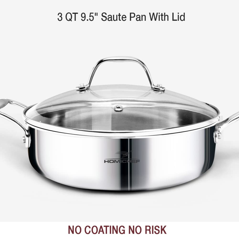 HOMICHEF 8-inch fry pan for small sautés and easy handling.
