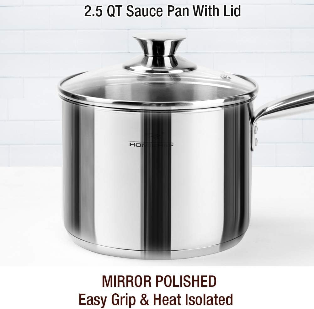 HOMICHEF 9.5-inch sauté pan with lid for braising and gentle simmering