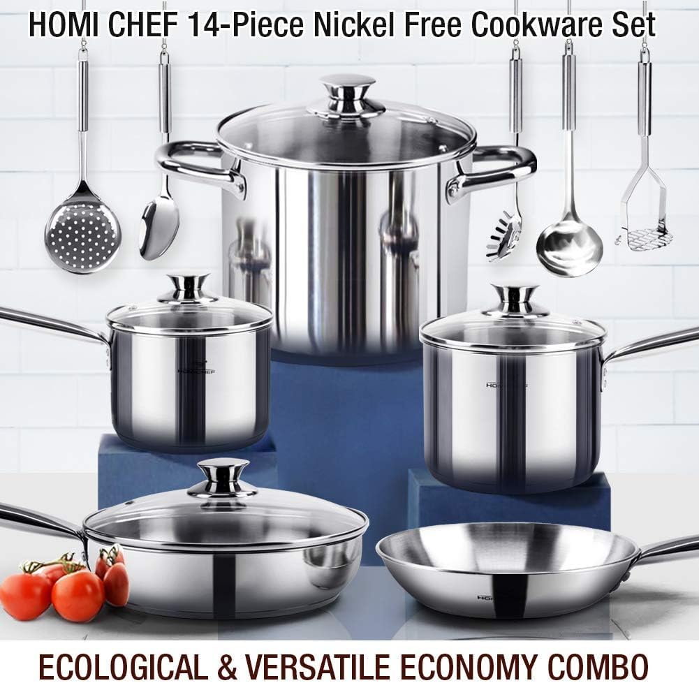 HOMICHEF 8-quart stock pot with lid highlighting even heat distribution