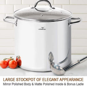 HOMICHEF stockpot glass lid shows steam and allows monitoring without lifting.