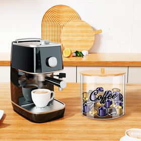 Homicozy labeled sections help locate coffee, filters, and creamer.