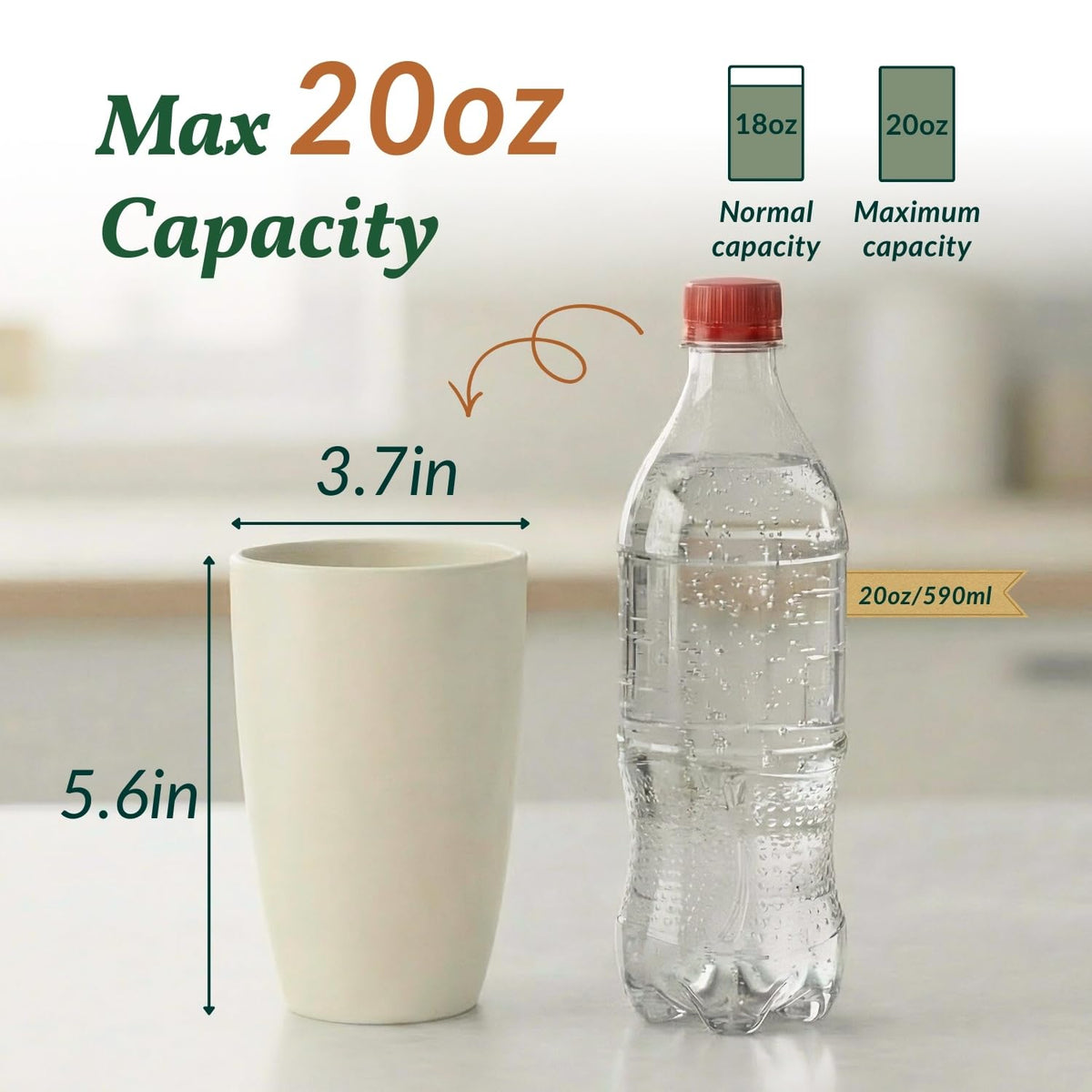Homienly 20oz wheat straw tumblers stackable for compact kitchen storage.