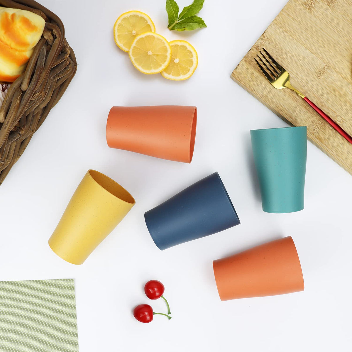Homienly bright-colored tumblers brighten family meals and kids' water breaks.