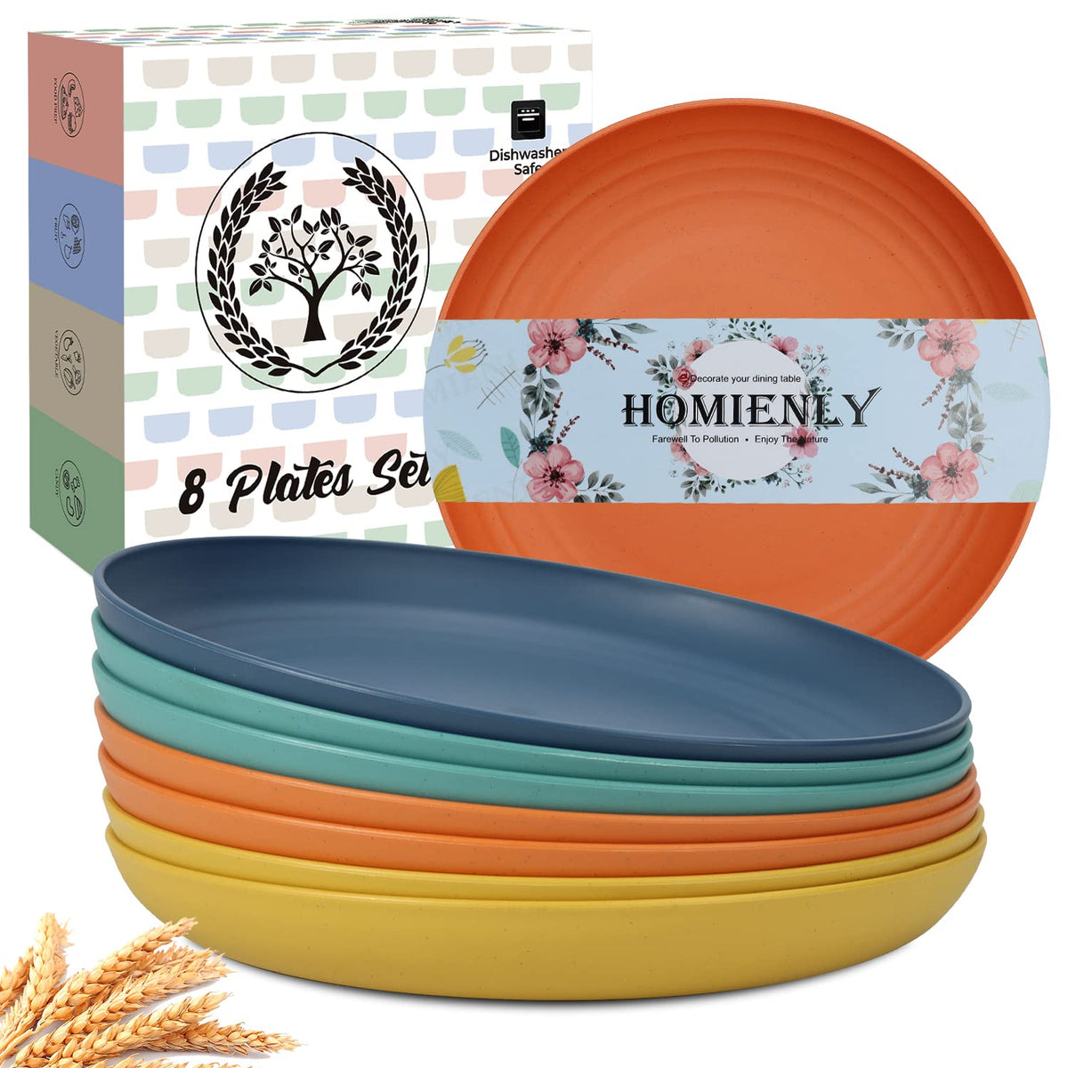 Homienly deep dinner plates 8-pack, durable for family meals on 11-inch plates