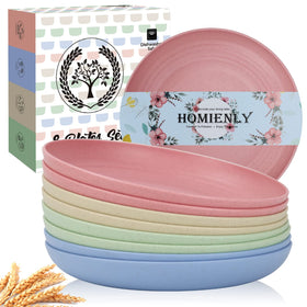 Homienly deep wheat straw plates set of 8 durable BPA-free for kids