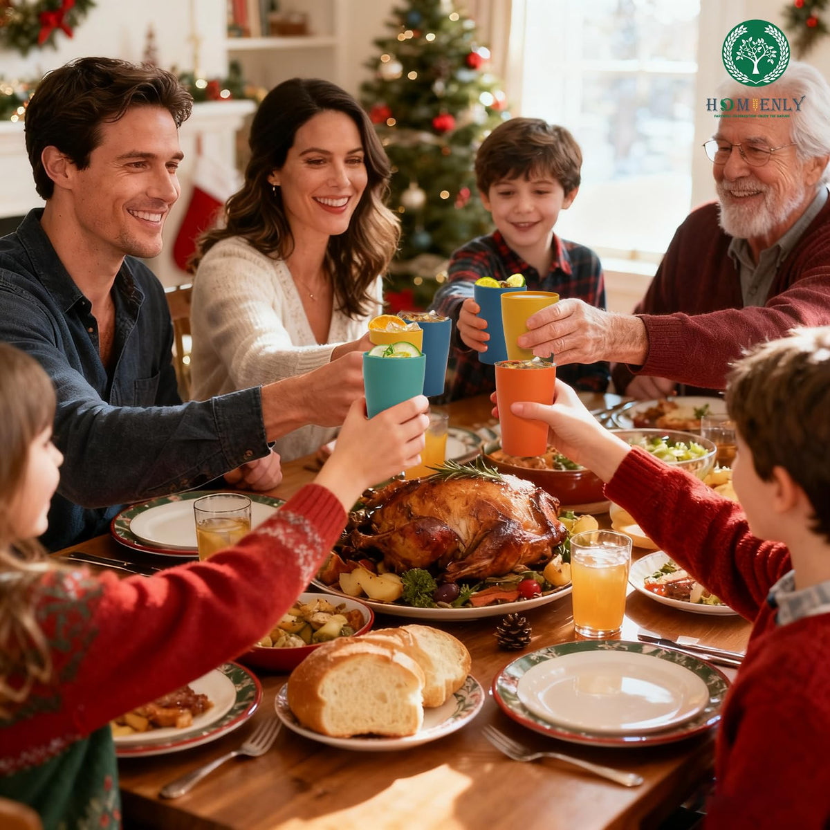 Homienly party-ready cups invite cheerful meals at gatherings.