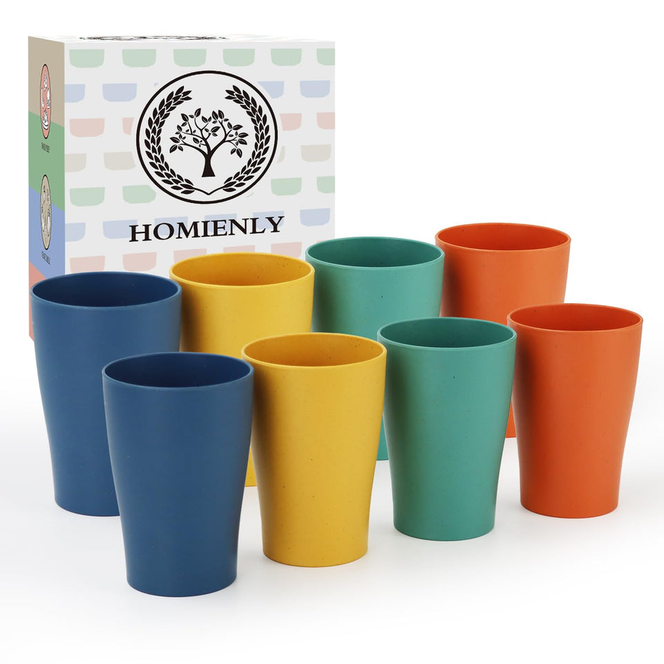 Homienly stackable wheat straw cups stacked neatly for compact kitchen storage.