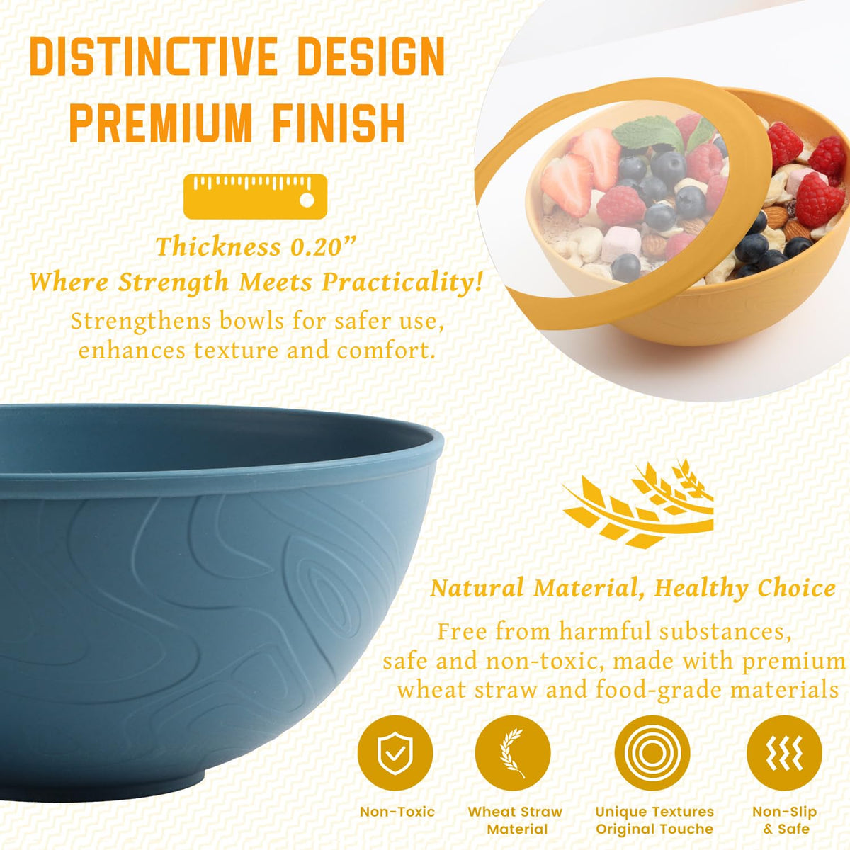 Homienly textured bowls feature a non-slip grip for easy handling.