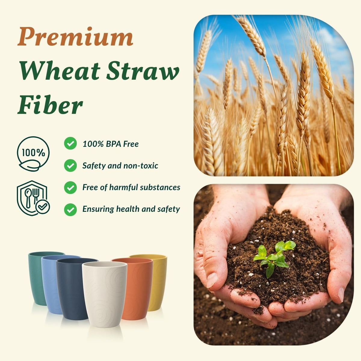 Homienly wheat straw cups dishwasher-safe for easy cleanup after meals.