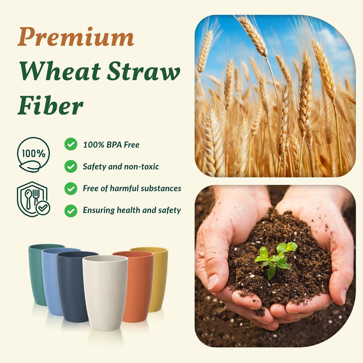 Homienly wheat straw cups microwave-safe for warm beverages.