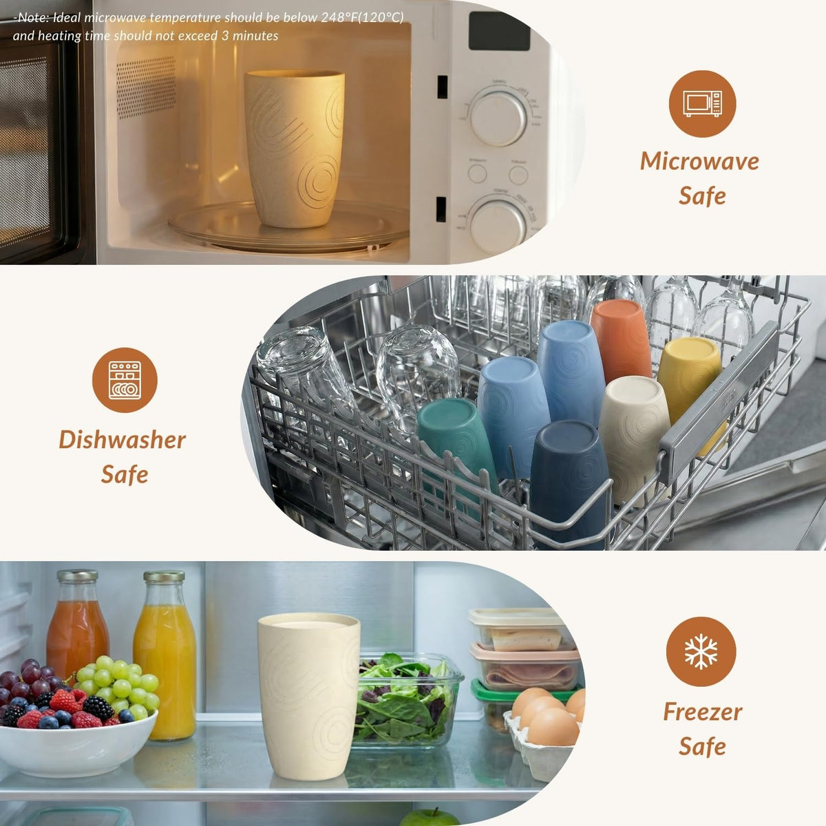 Homienly wheat straw cups stackable design to maximize cabinet space.