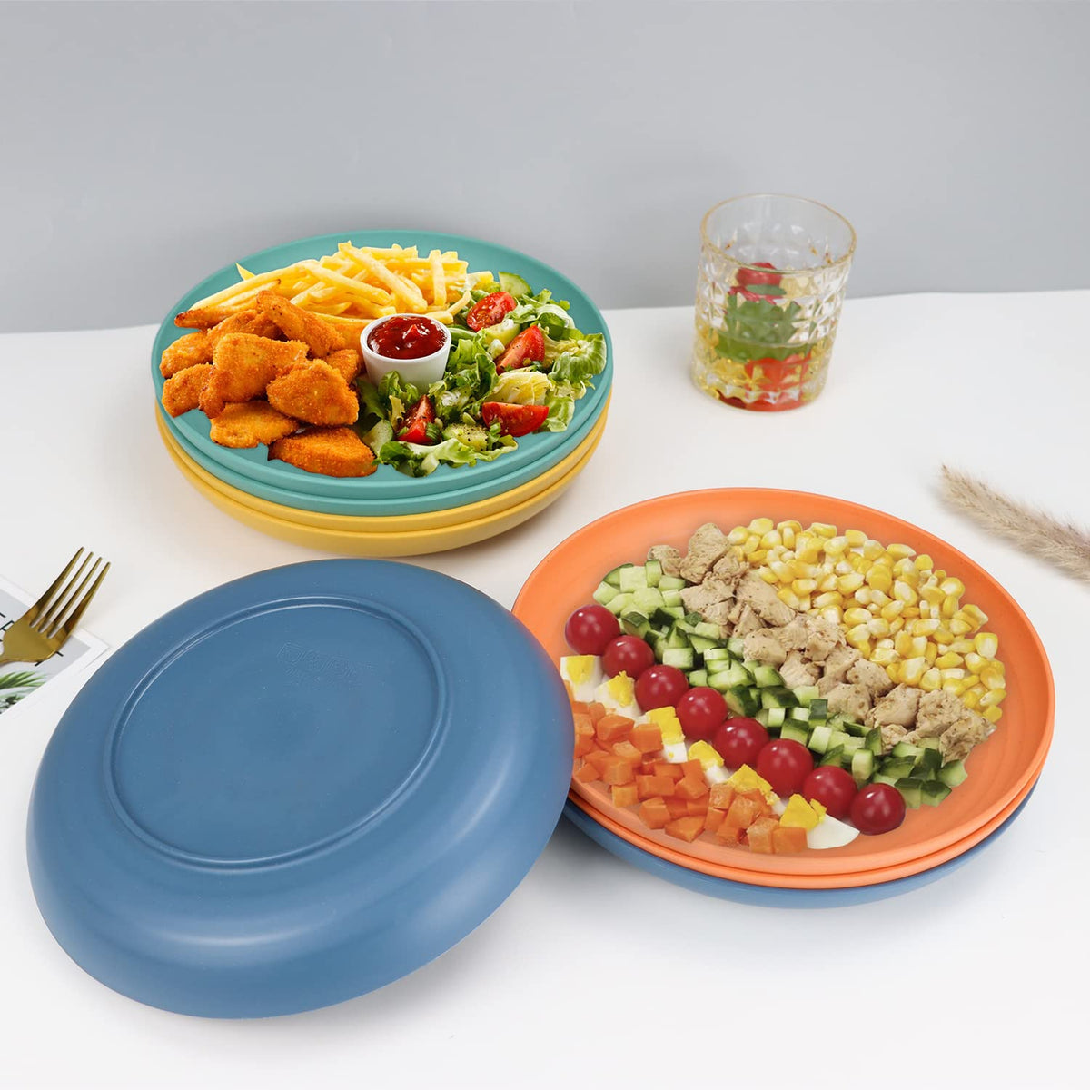Homienly wheat straw dinner plate green, safe for everyday use and easy cleaning.