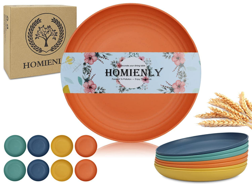 Homienly wheat straw dinner plate orange, lightweight and unbreakable for kids' meals.