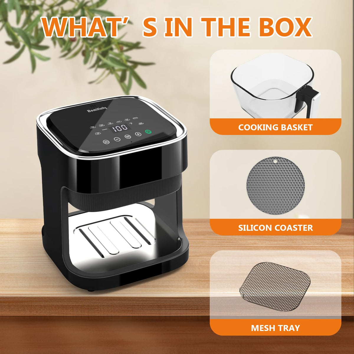 Homifinity Glass Air Fryer’s compact 4.5 Qt footprint fits small kitchens while delivering crisp results.