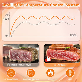Homifinity Glass Air Fryer shows a transparent basket to monitor browning from above.