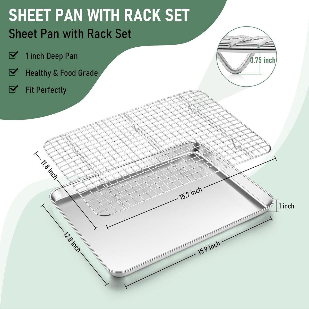 Homikit baking pan side view showing reinforced rolled rims for durability.