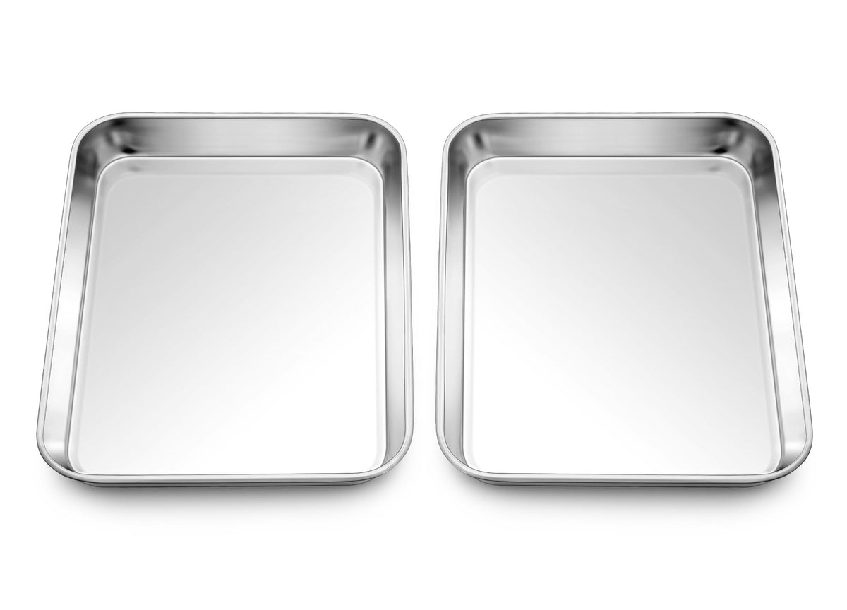 Homikit 9x7 inch stainless steel baking sheet, sturdy and rust-resistant for daily baking.