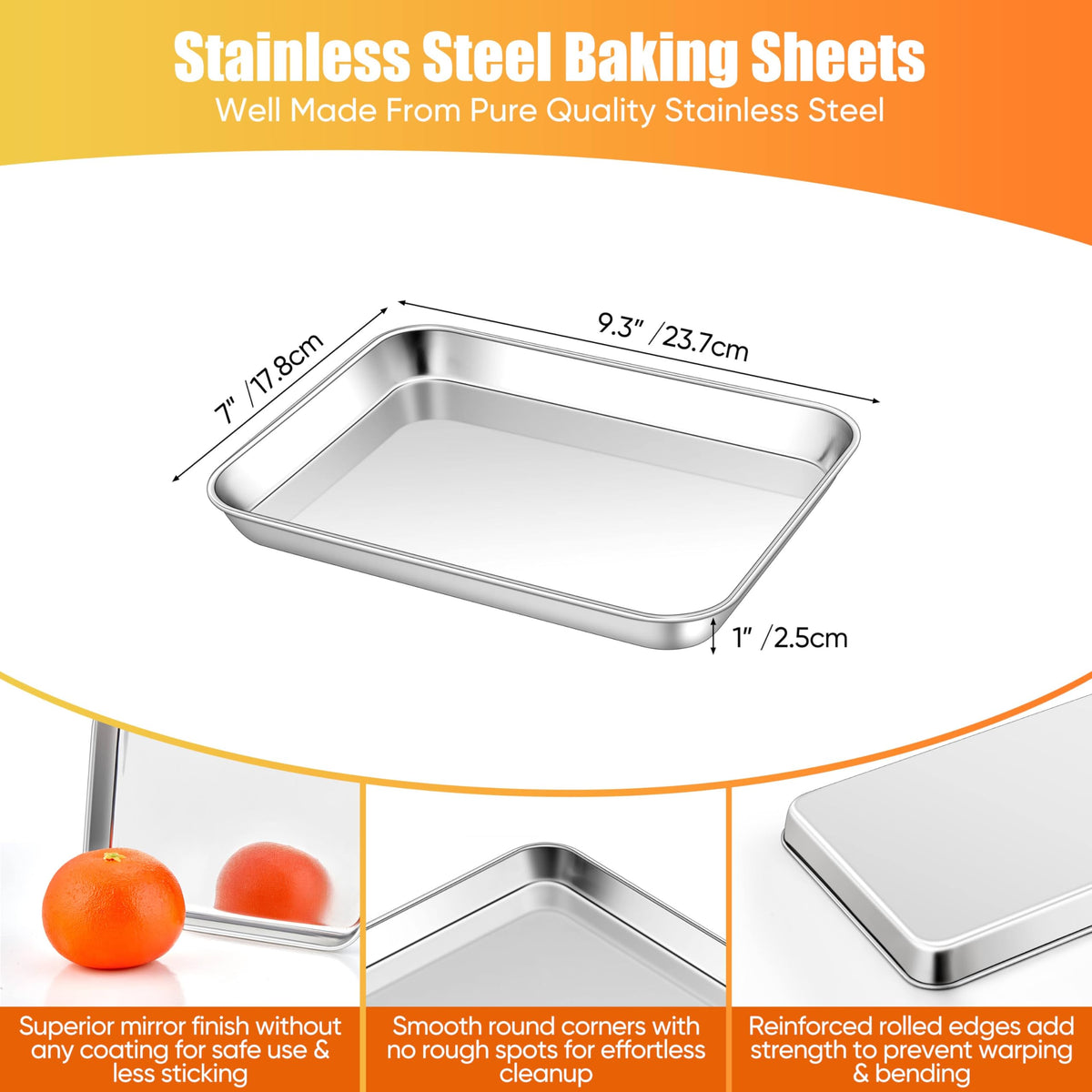 Homikit baking sheet with rolled rim design, easy grip for transfers.