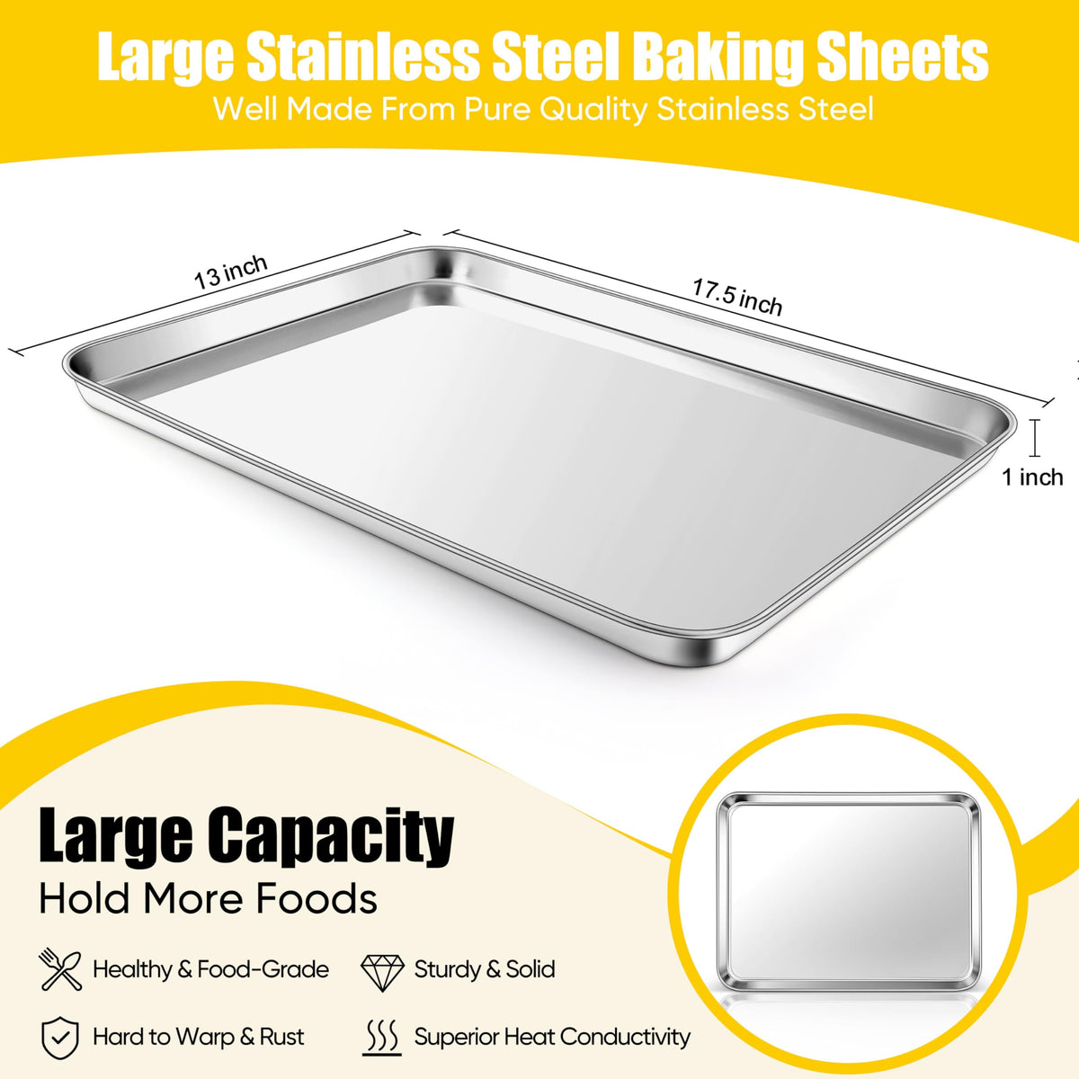 Homikit baking sheet with rolled rims for secure grip and safe transfer