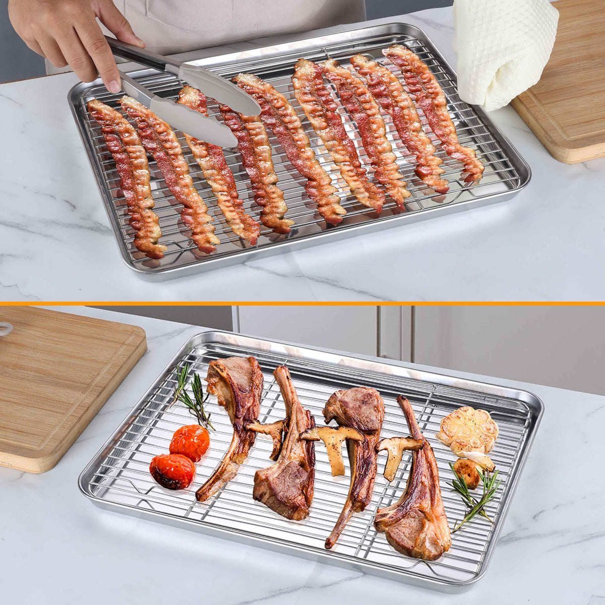Homikit 1-inch depth sheet minimizes overflow during roasting.