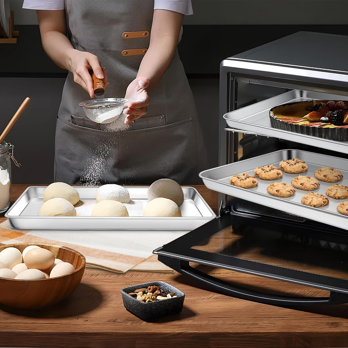 Homikit nonstick metal pan surface supports easy food release.