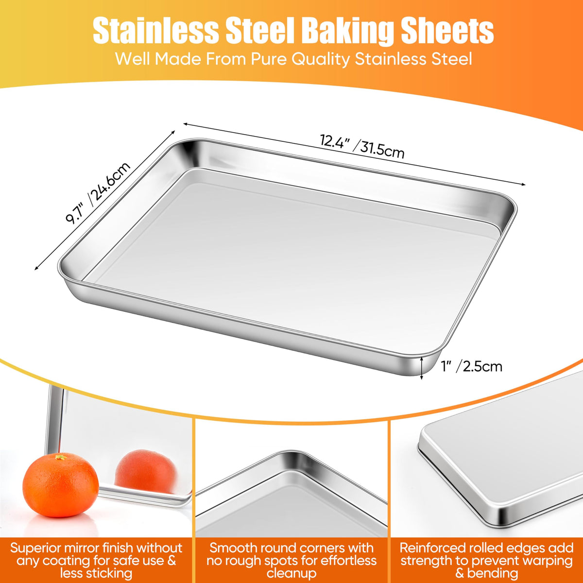 Homikit quarter sheet pan with rolled rim for easy grip.