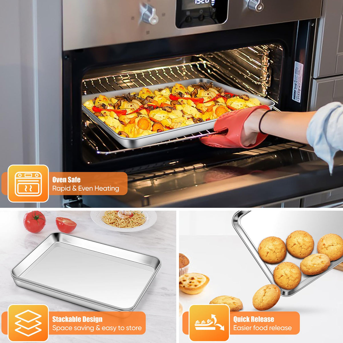 Homikit stainless steel baking tray with mirror finish for quick release.