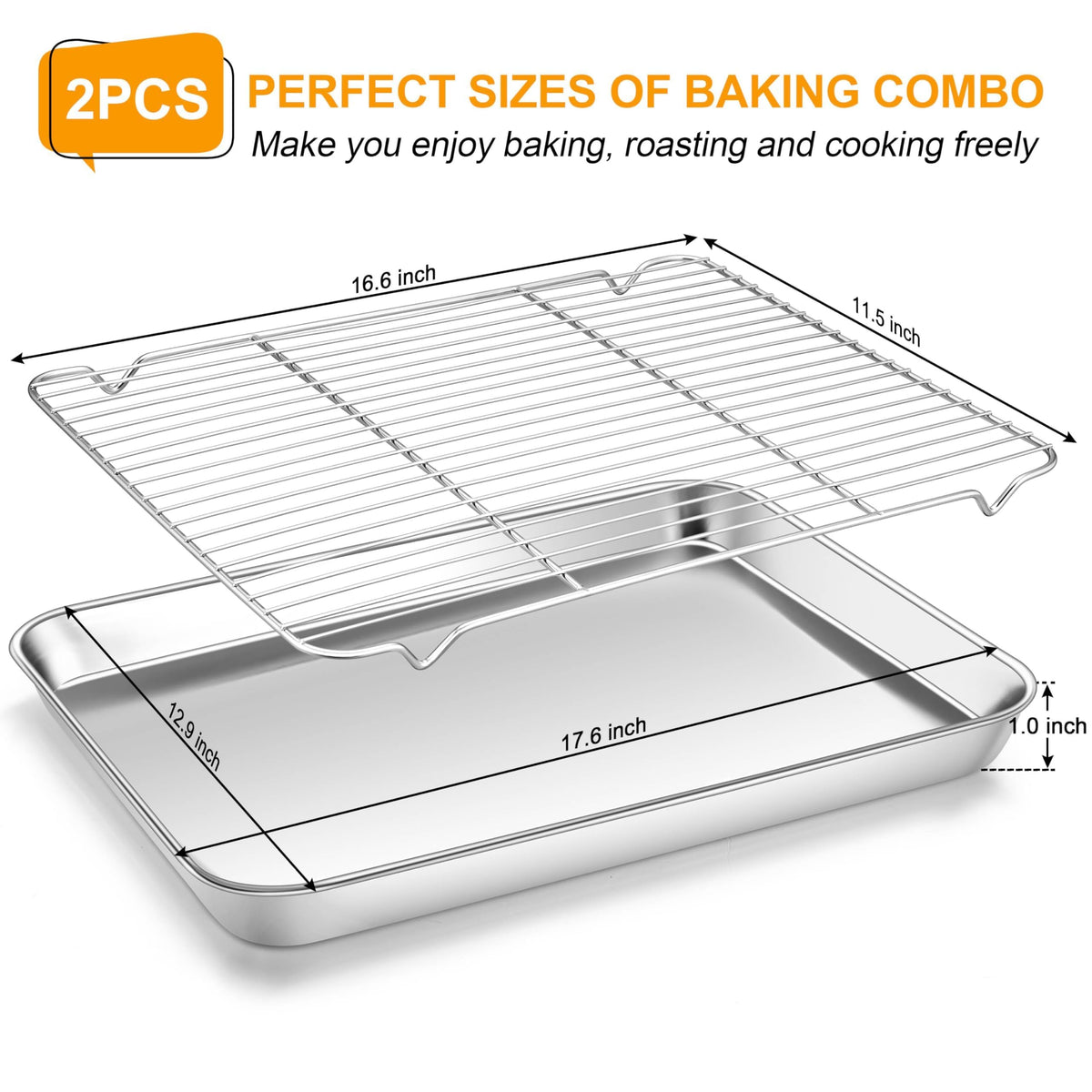 Homikit stainless steel cookie sheet with wire rack ensures even heat.