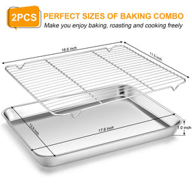 Homikit stainless steel cookie sheet with wire rack ensures even heat.