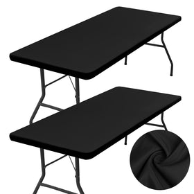 Homing 2-pack rectangle tablecloth with elastic edge stays put on folding tables.