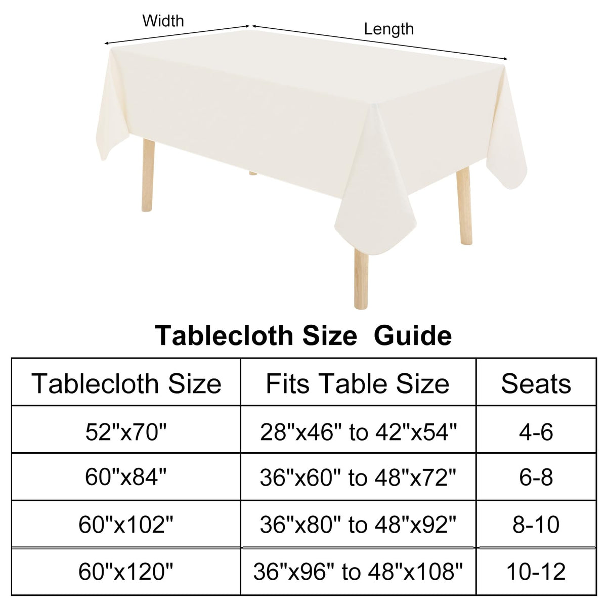 Homing beige rectangle tablecloth fits most 60x84 tables.