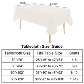 Homing beige rectangle tablecloth fits most 60x84 tables.